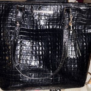 Brahmin Black Crocodile-Embossed Shoulder Bag